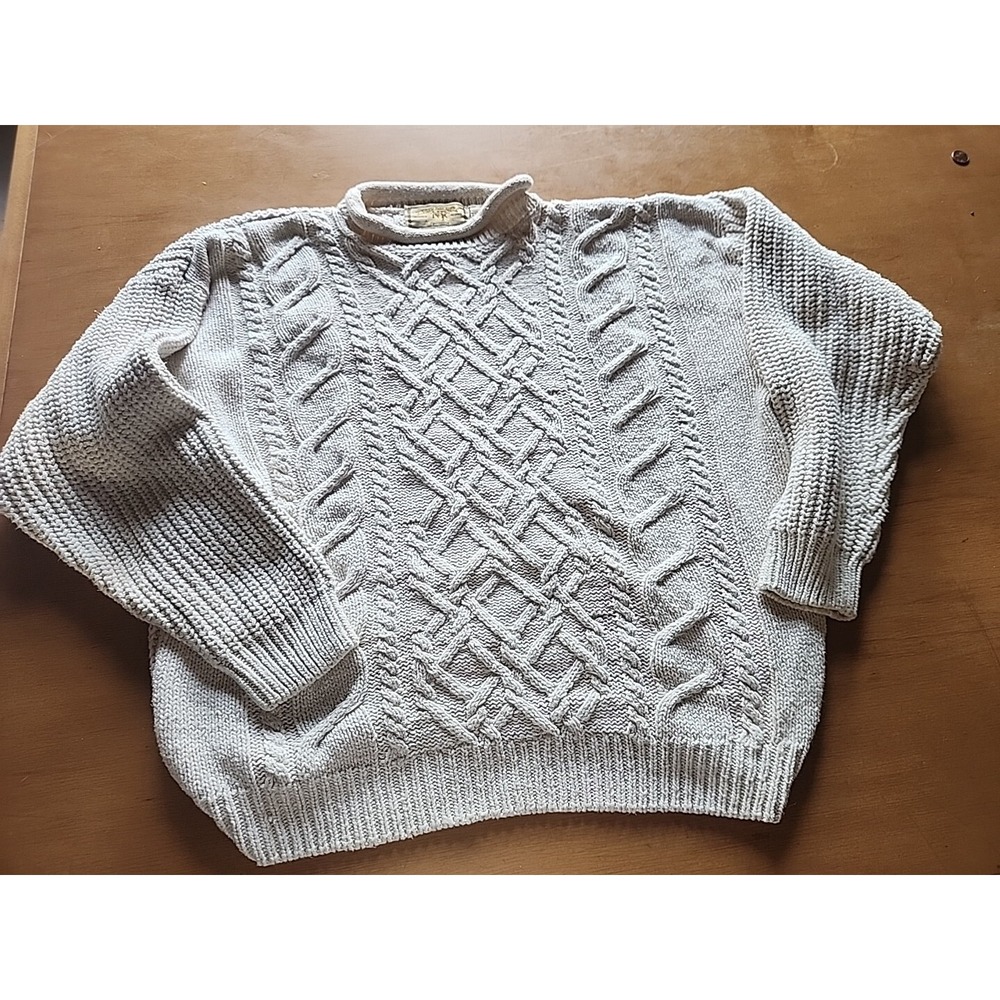 Vintage New River Sweater Men's‎ M Cream Cable Knit Heavyweight Deadstock